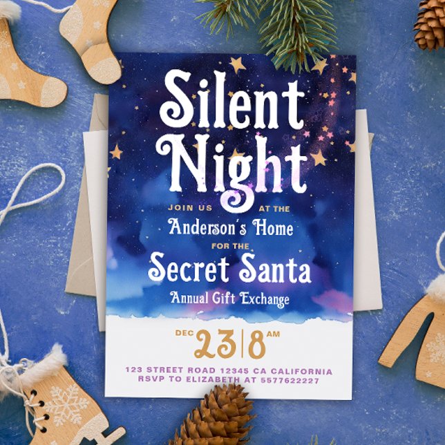 Invitation Fun Noël Silencieux Nuit Secret Père Noël Aquarell (Créateur téléchargé)