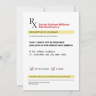 Invitation Fun Novelty Rx Prescription Doctor Retirement