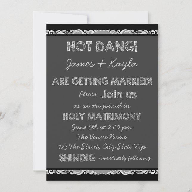 Invitation Fun Old School Rustic Chalkboard Mariage campagnar (Devant)