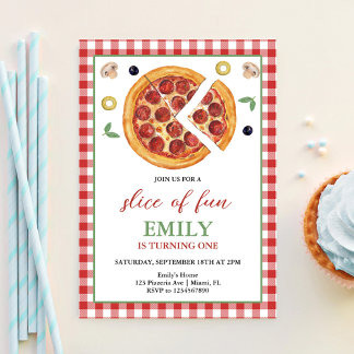 Invitation Fun One Pizza Party Anniversaire