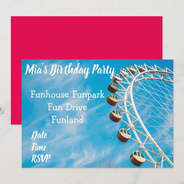 Invitation Fun Park Amusement Park adolescent Party (Devant / Derrière)