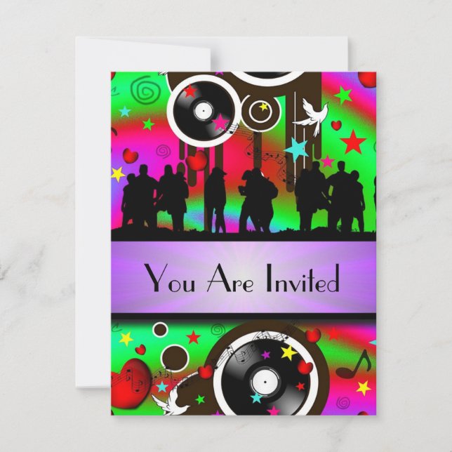 Invitation Fun parti de musique rétro colorée (Devant)