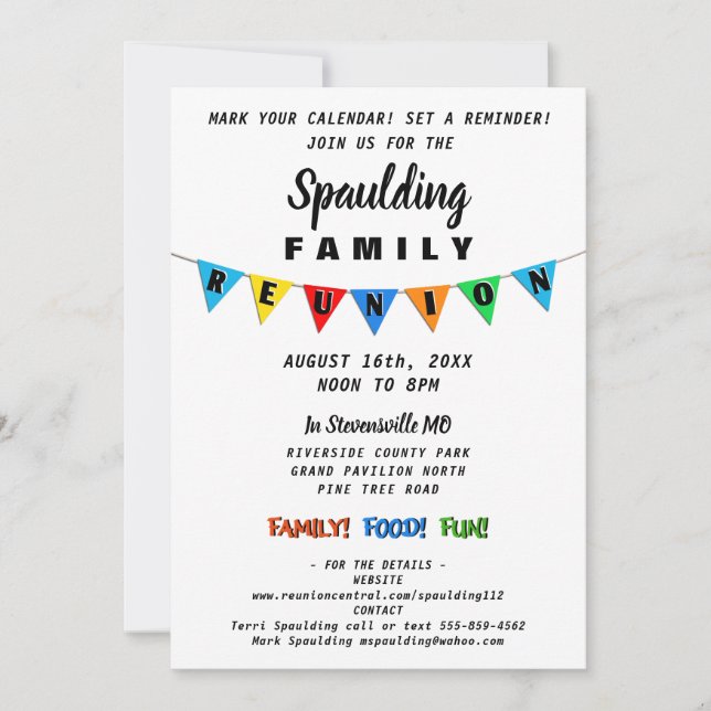 Invitation Fun Party Pennant Bannière Famille Réunion Invitat (Devant)