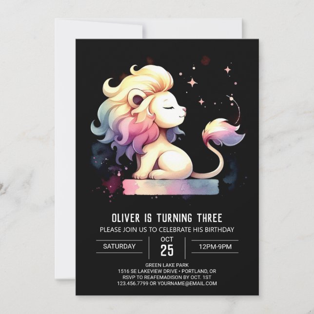 Invitation Fun Pastel Lion Anniversaire (Devant)