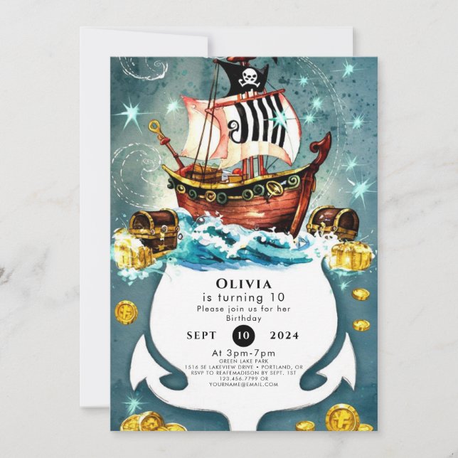 Invitation Fun Pastel Waves Ahoy Pirate Anniversaire (Devant)