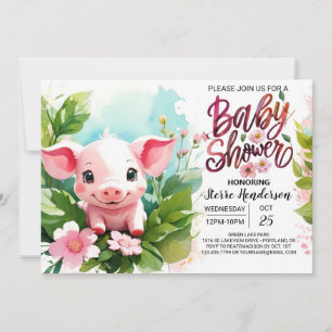 Invitation Fun Pig Boho Baby shower