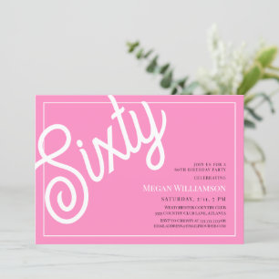 Invitation Fun Pink and White Script 60e anniversaire