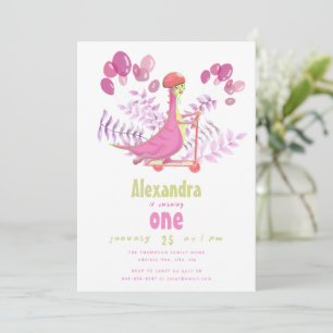 Invitation Fun Pink Dinosaur Scooter Fille fête d'anniversair