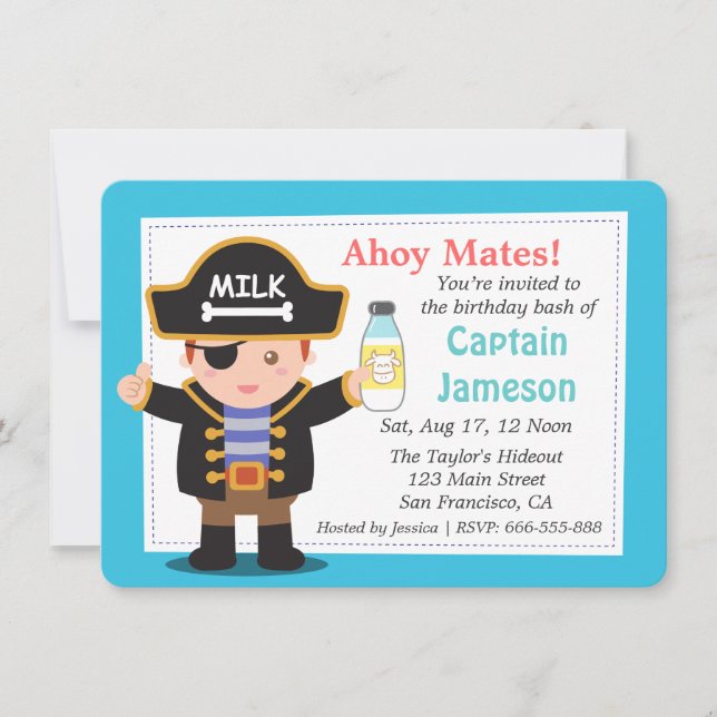 Invitation Fun Pirate Captain Boy Thème Fête d'anniversaire (Devant)