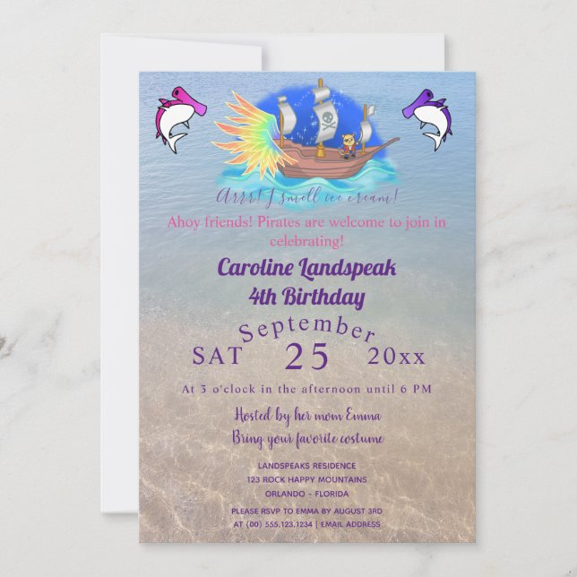 Invitation Fun Pirate Party & Ginger Chat, Bateau à voile (Devant)