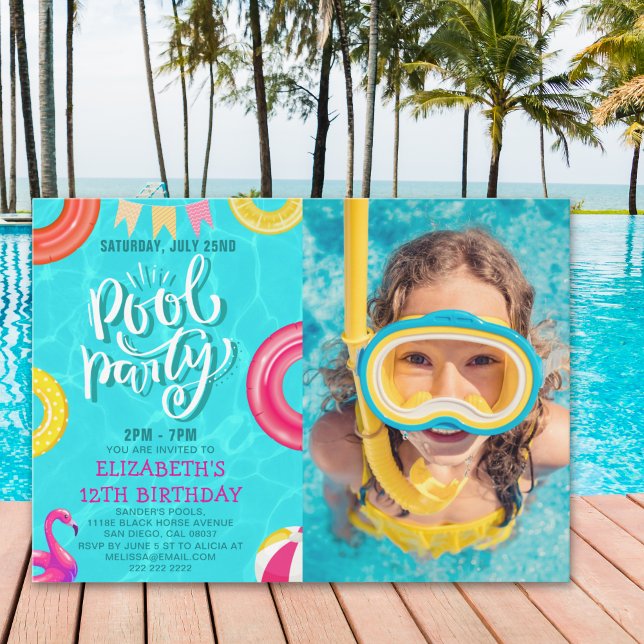 Invitation Fun Pool Party Birthday With Photo – Summer Splash (Créateur téléchargé)