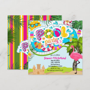 Invitation Fun Pool Tropical Summer Fun Party Swim Anniversai