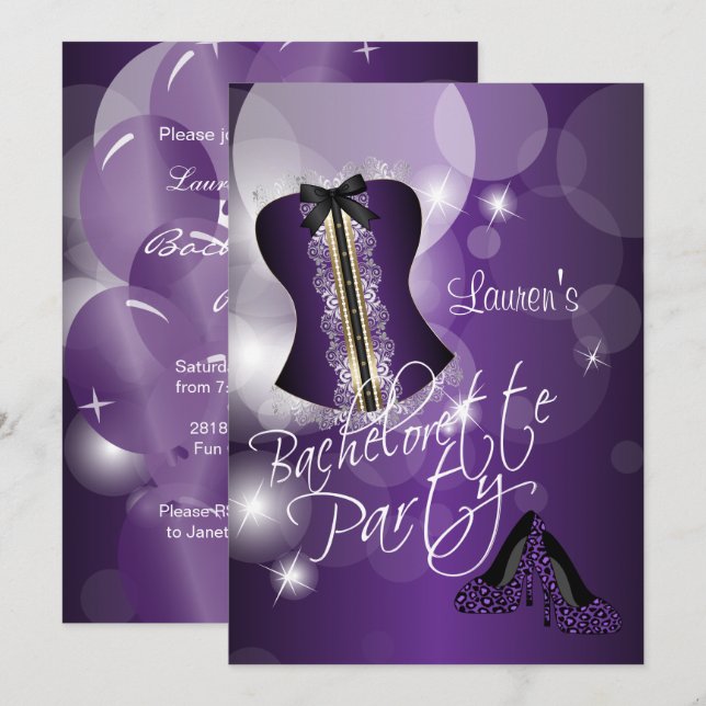 Invitation Fun Purple Bachelorte (Devant / Derrière)