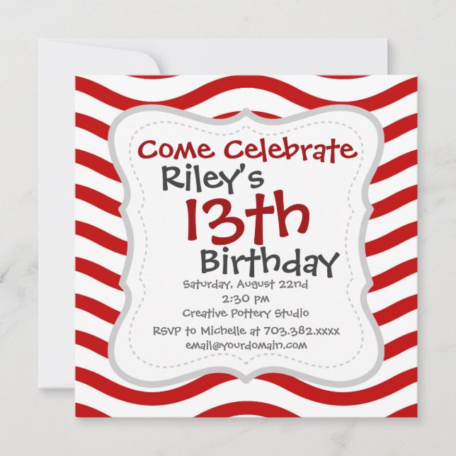Invitation Fun Red and White Wavy Lines Stripes Cadeaux Motif (Devant)