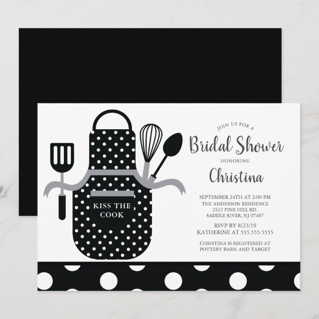 Invitation Fun Retro Black White Fête des mariées cuisine (Devant / Derrière)