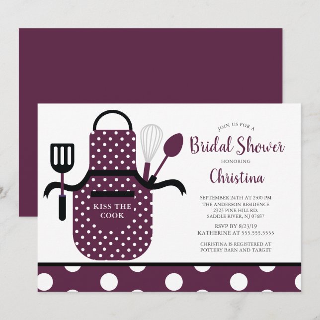 Invitation Fun Retro Boysenberry Fête des mariées de cuisine (Devant / Derrière)