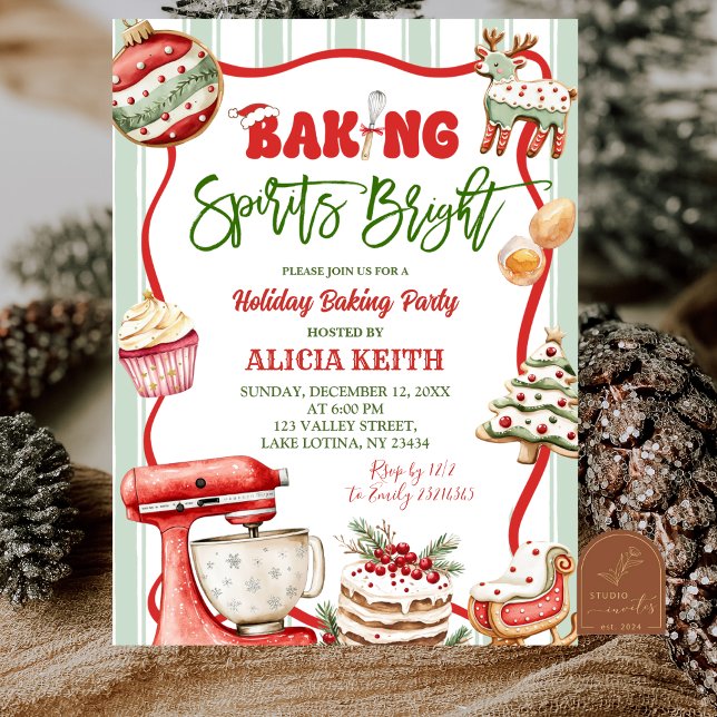Invitation Fun Retro Christmas Baking Spirits Bright  (Créateur téléchargé)