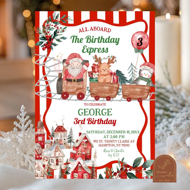 Invitation Fun Retro Christmas Express Birthday (Créateur téléchargé)