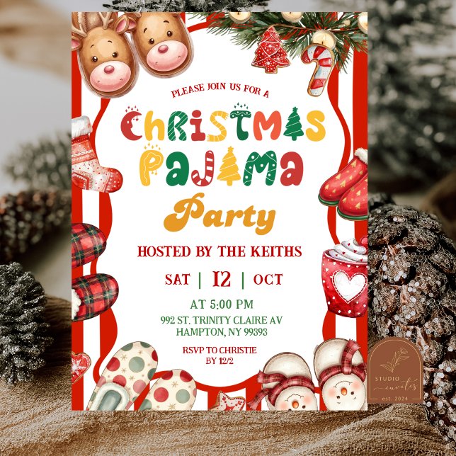 Invitation Fun Retro Christmas Pajama Party  (Créateur téléchargé)