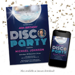 Invitation Fun Retro Custom Photo Disco Party 40e anniversair