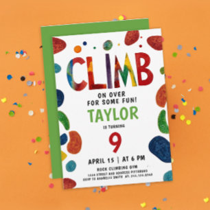 Invitation Fun Rocher coloré Escalade mur Enfant fête d'anniv