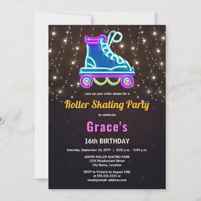Invitation Fun Roller Sking fête d'anniversaire (Devant)