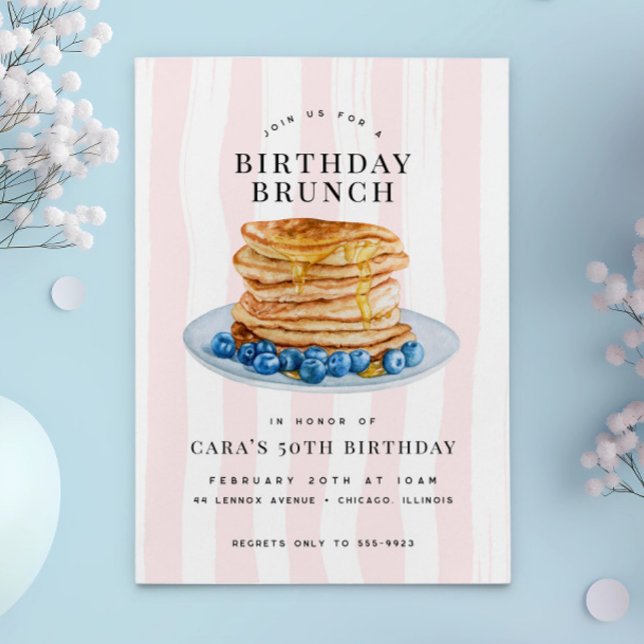 Invitation Fun Rose Blueberry Pancakes Anniversaire Brunch (Créateur téléchargé)