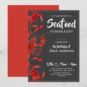 Invitation Fun Seafood Summer Dark Grey Anniversaire Fête