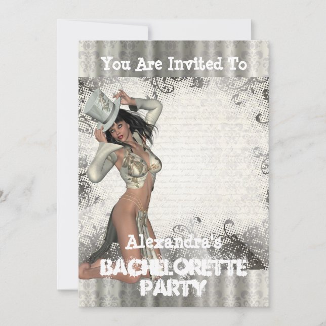 Invitation Fun showgirl fête de bachelorette personnalisée (Devant)