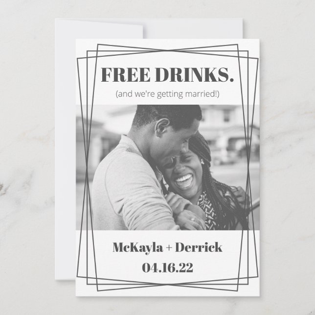 Invitation Fun Simple Modern Free Drinks Enregistrer la date (Devant)
