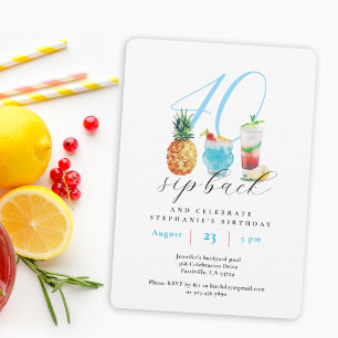 Invitation Fun Sip Back Cocktails 40th Birthday Party
