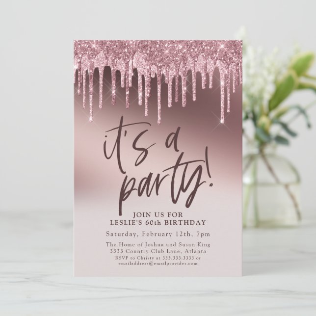 Invitation Fun Sixty C'est une fête Parties scintillant rose  (Debout devant)