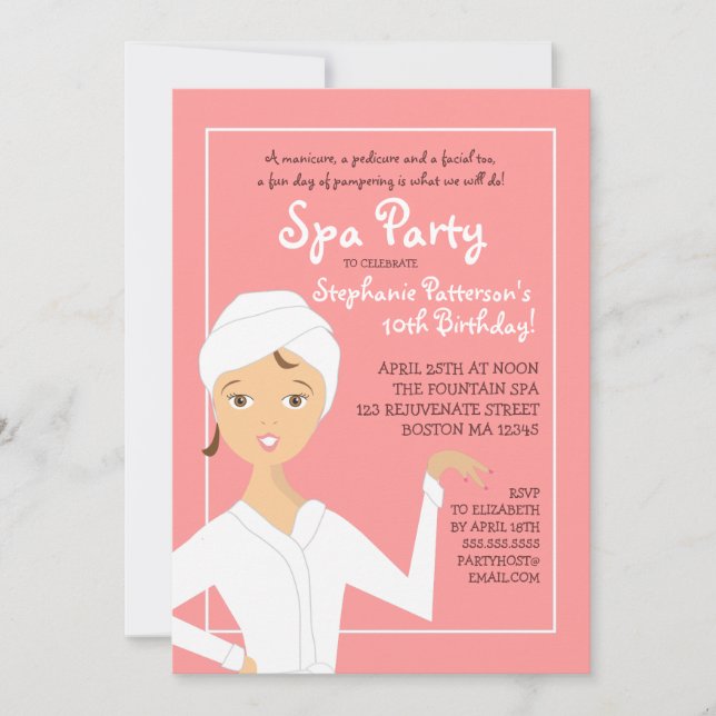 Invitation Fun Spa Birthday Spa Party Invitation| Rose (Devant)