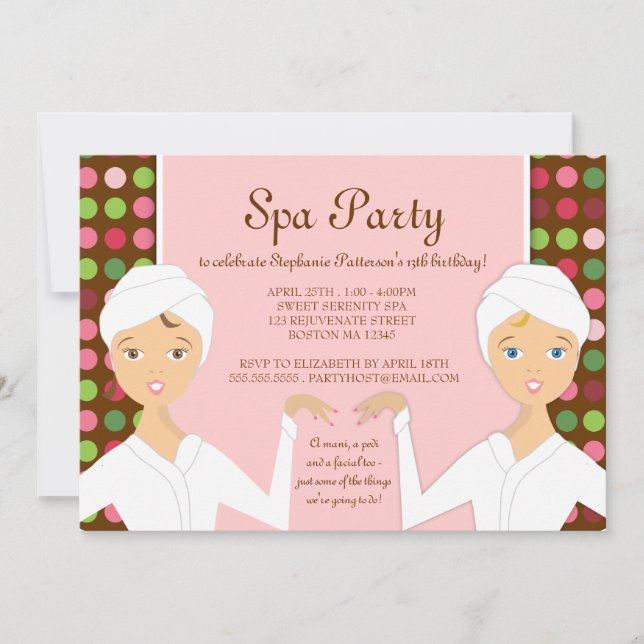 Invitation Fun Spa Birthday Spa Party Invitation| Rose (Devant)