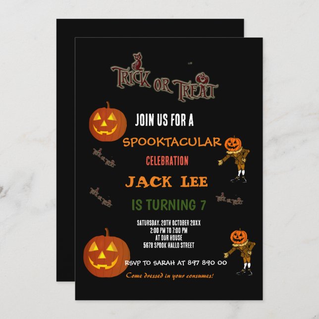 Invitation Fun Spooktacular Halloween Trick ou traitement Ann (Devant / Derrière)