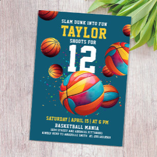 Invitation Fun Sport Cool Basketball coloré Anniversaire