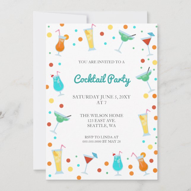 Invitation Fun Summer Boissons Cocktail Party (Devant)