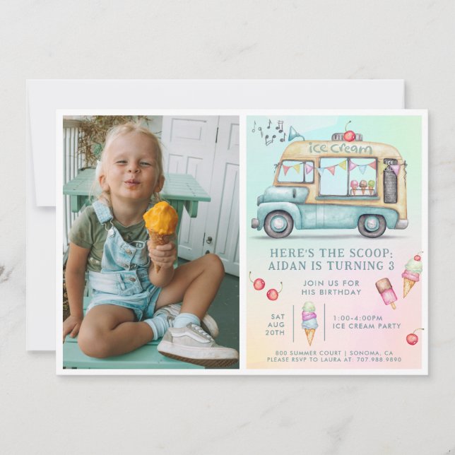 Invitation Fun Summer Ice Cream fête d'anniversaire (Devant)