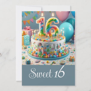 INVITATION FUN SWEET 16 GÂTEAU D'ANNIVERSAIRE, FÊTE