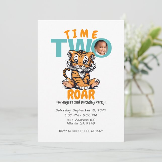 Invitation Fun Time Two Roar 2e anniversaire Tiger Jungle Par (Debout devant)