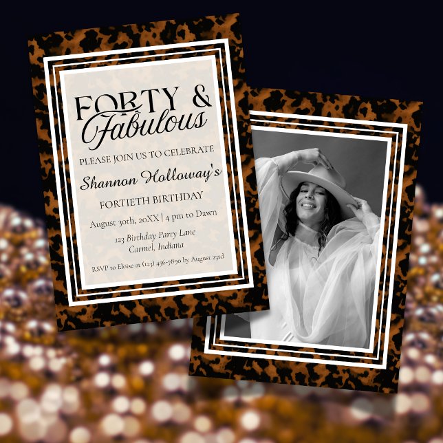 Invitation Fun Tortoise Shell Birthday Forty and Fabulous (This Fun Tortoise Shell Birthday Forty and Fabulous birthday photo invite is fun for all!)
