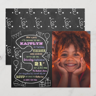Invitation Fun & Trendy Calkboard Photo 3e anniversaire