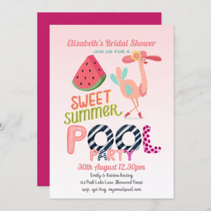 Invitation Fun Tropical Flamant rose Pool Party Rose Bleu mod