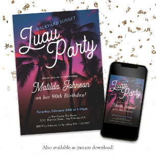 Invitation Fun Tropical Sunset Luau Party 90e anniversaire