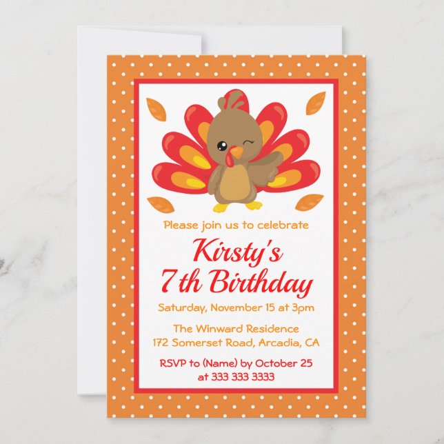 Invitation Fun Turquie Thanksgiving Anniversaire (Devant)