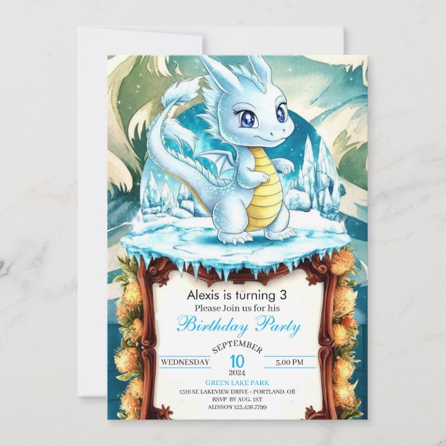 Invitation Fun Watercolor Dragon Anniversaire (Devant)