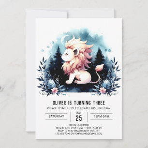 Invitation Fun Watercolor Lion Anniversaire