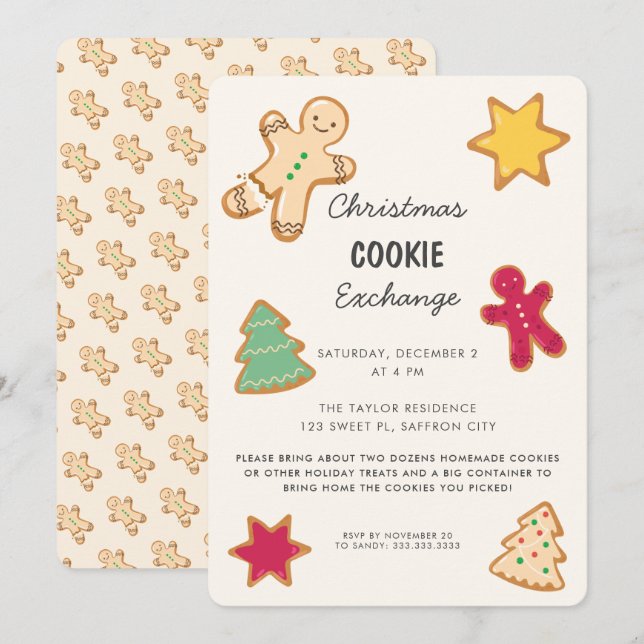 Invitation Fun Whimsal Noël Cookie Exchange Party (Devant / Derrière)