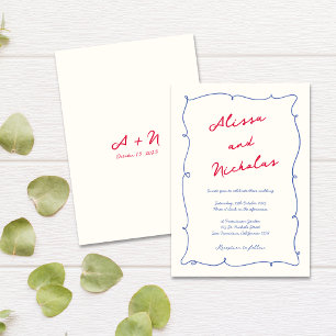Invitation Fun Whimsical Wavy Bordure Mariage Monogramme