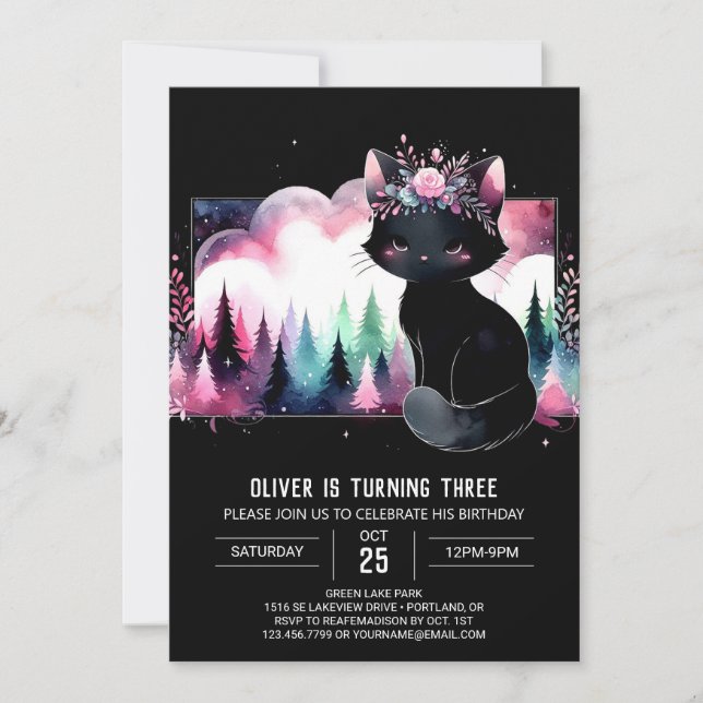 Invitation Fun Whimsy Chat Anniversaire (Devant)